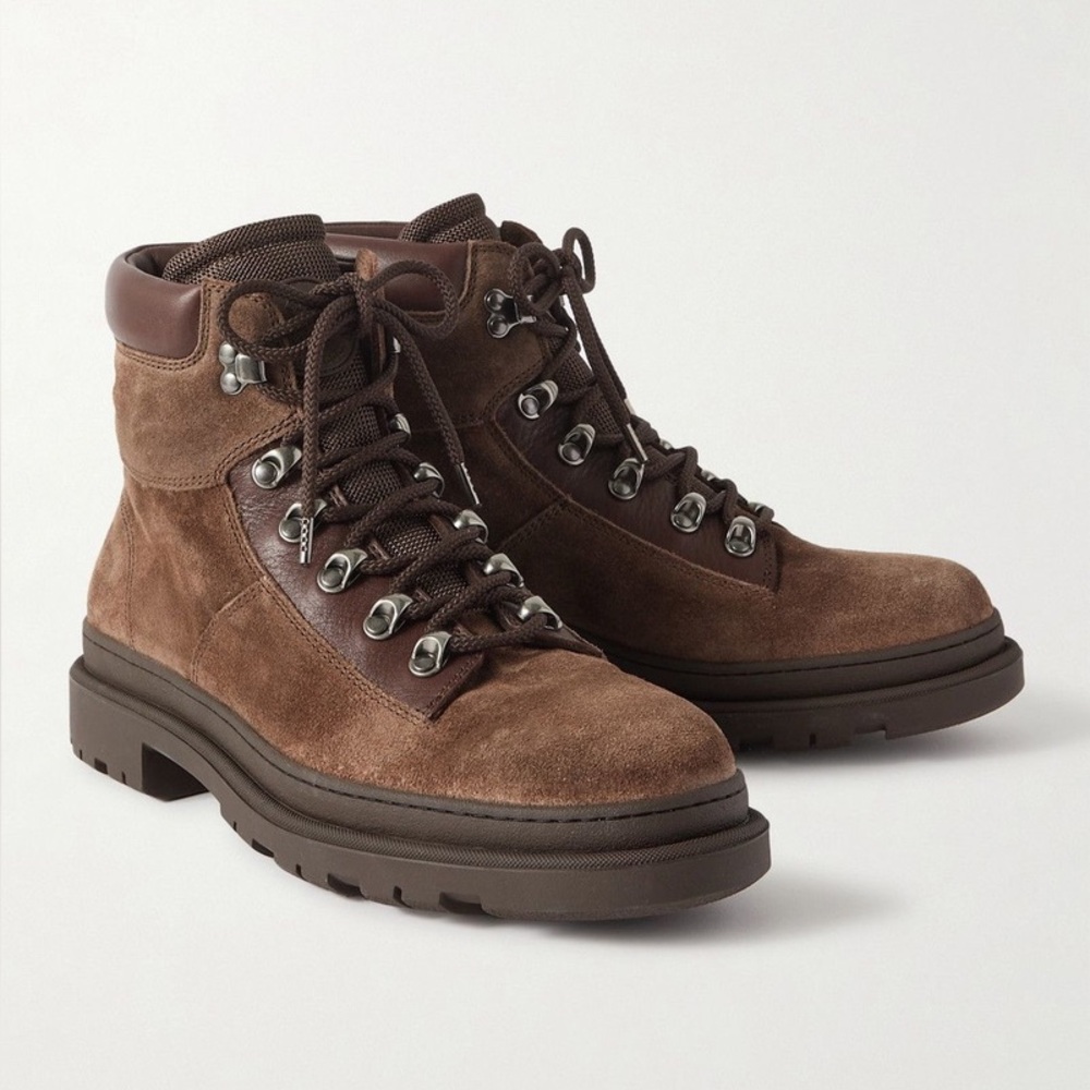 Brunello Cucinelli - Leather-Trimmed Suede Boots - Brown - EU 45 - Picture 3 of 10